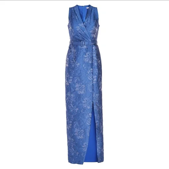 Kay Unger Blue - Edie Floral Column Gown
